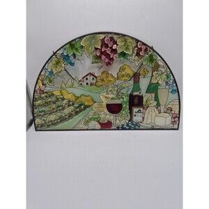 Joan Baker Designs Stained Glass Suncatcher Wine Vineyard Scene 17"x11"